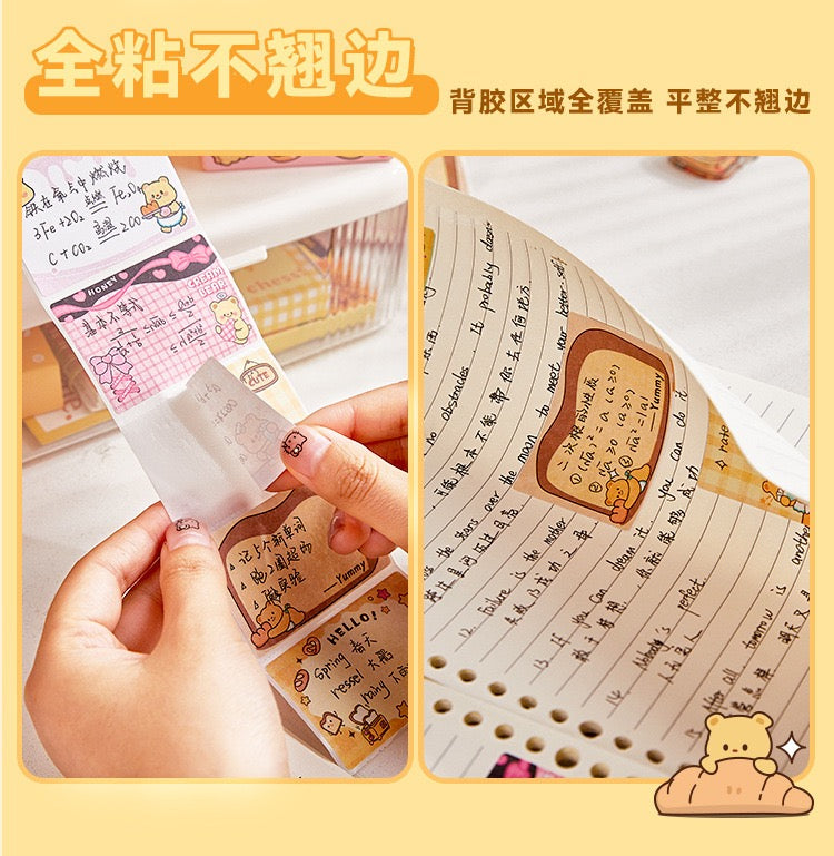 128 pcs/Set Butter Bear Sticky Full Adhesive Notes Roll Tape with Pull Out Dispenser Box