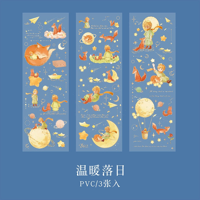 Gold Foil PVC Little Prince Stickers - 3 Sheets, 1 Pack
