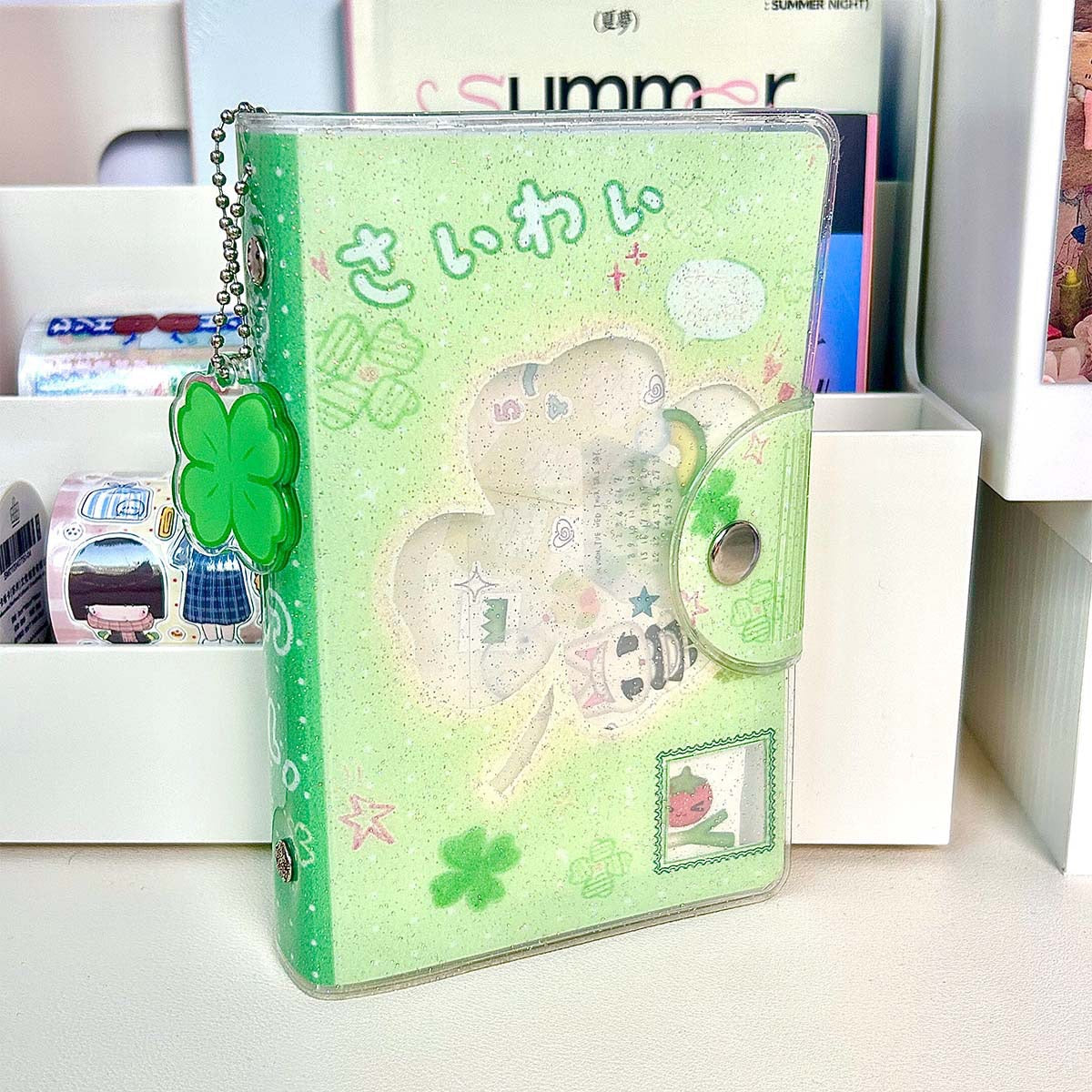 A7 Glitter PVC Binder & Keychain – Removable Pocket Sticker Organizer | Refillable Mini Notebook | Portable & Cute Design