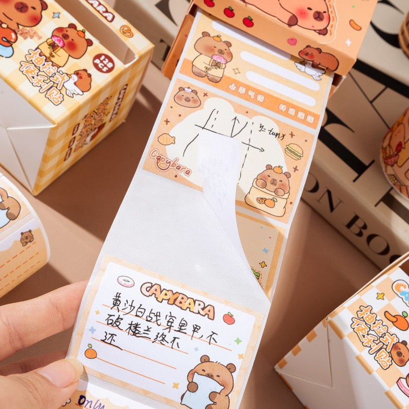 128 pcs/Set Capybara Sticky Full Adhesive Notes Roll Tape with Pull Out Dispenser Box