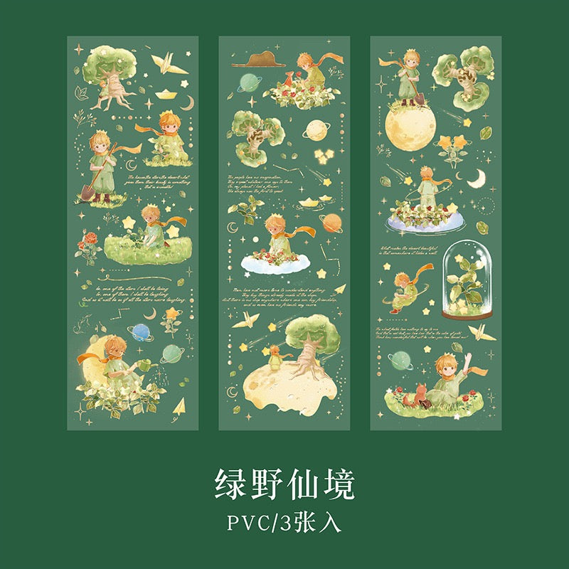 Gold Foil PVC Little Prince Stickers - 3 Sheets, 1 Pack