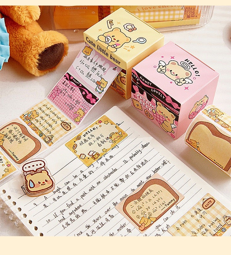 128 pcs/Set Butter Bear Sticky Full Adhesive Notes Roll Tape with Pull Out Dispenser Box