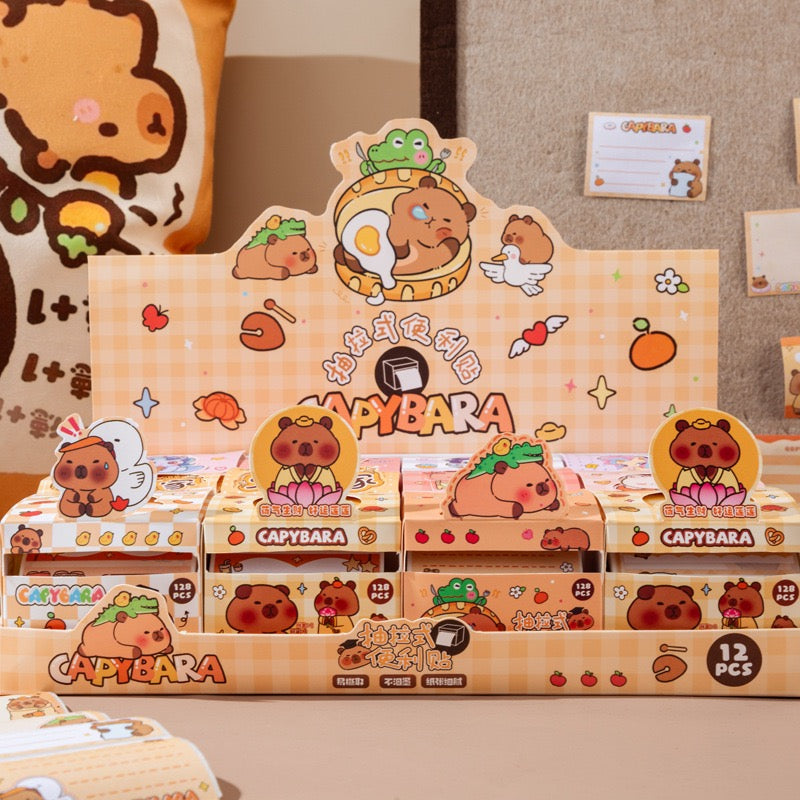 128 pcs/Set Capybara Sticky Full Adhesive Notes Roll Tape with Pull Out Dispenser Box