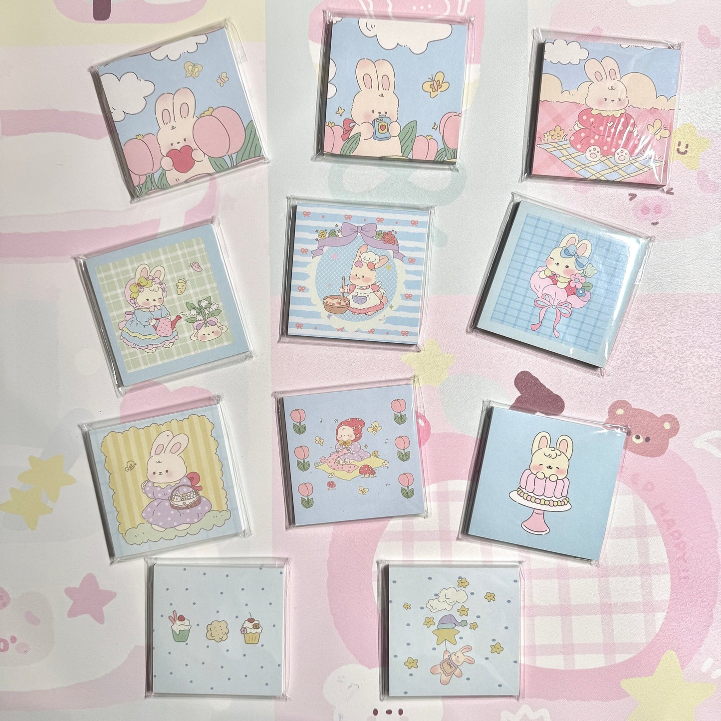 Kawaii Stationery Bunny Bakery Memo Pad - Square 3 x 3 in, 50 sheets, 1 unit