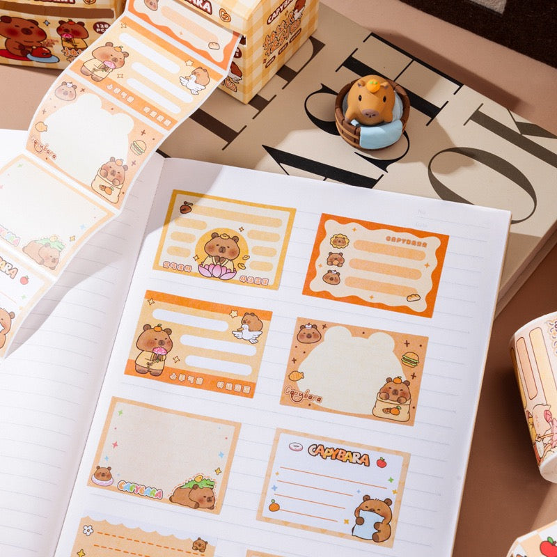 128 pcs/Set Capybara Sticky Full Adhesive Notes Roll Tape with Pull Out Dispenser Box