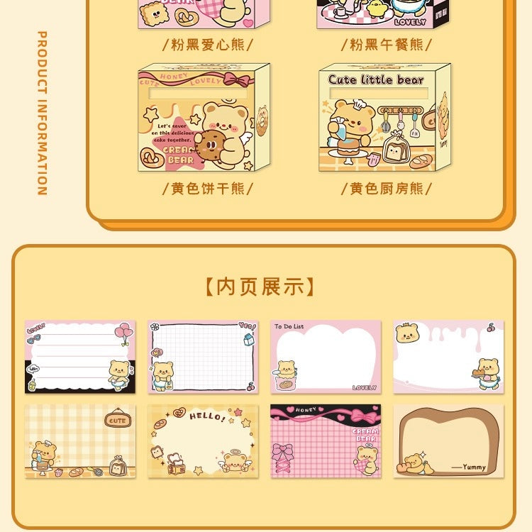128 pcs/Set Butter Bear Sticky Full Adhesive Notes Roll Tape with Pull Out Dispenser Box