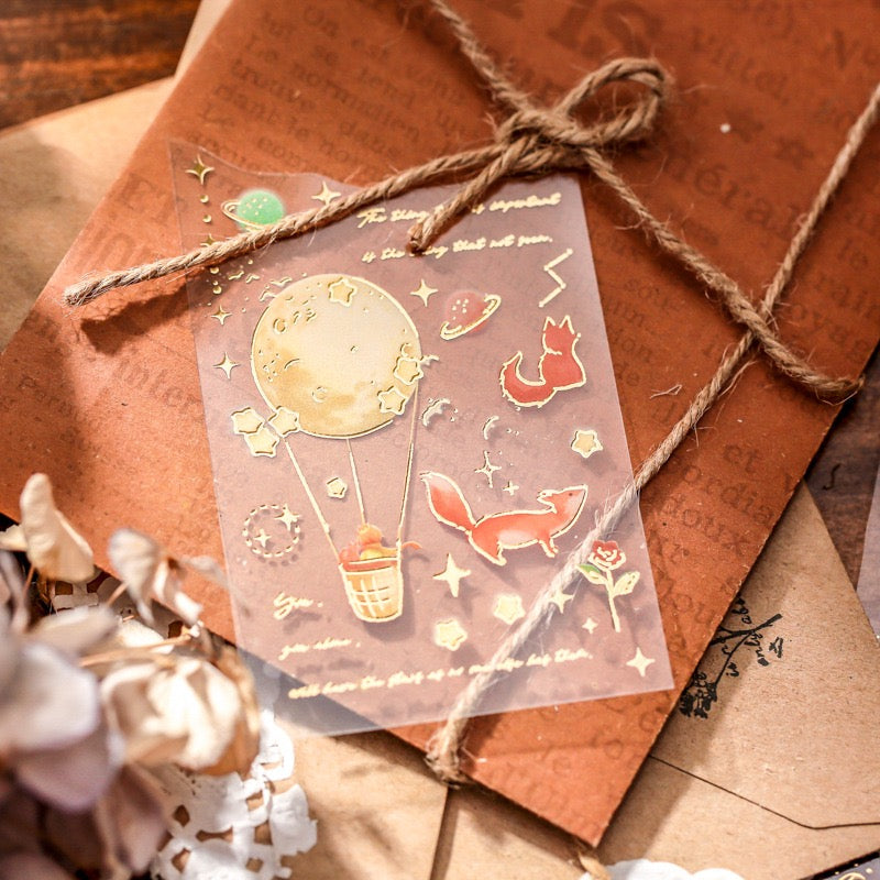 Gold Foil PVC Little Prince Stickers - 3 Sheets, 1 Pack
