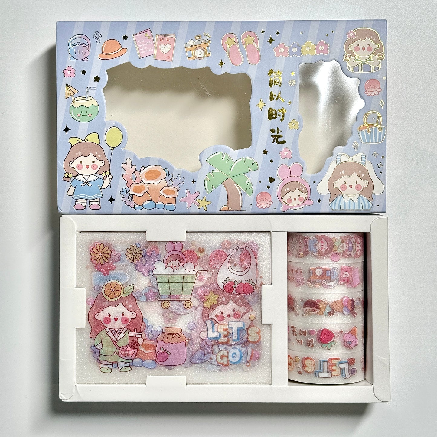 Kawaii Stationery Decorative Glitter Stickers & Tapes Collection Set