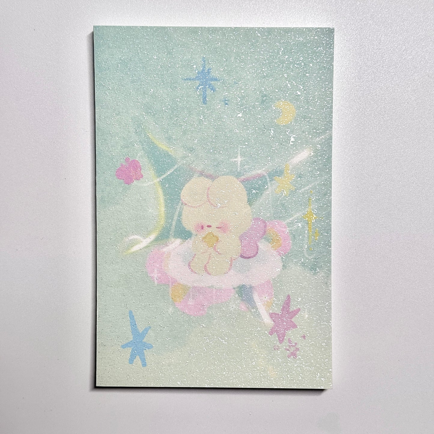 Cute Aesthetic Stationery A7 Glitter Frosted Fluffy Bunny Memo Pad - 3.2 x 4.7 in, 30 sheets, 1 unit