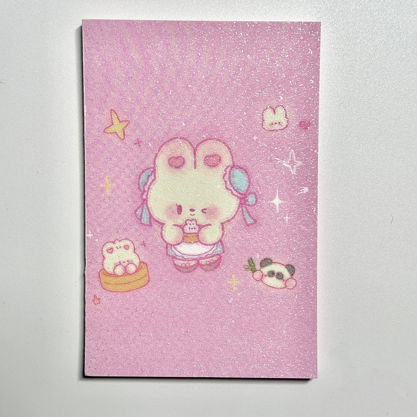 Cute Aesthetic Stationery A7 Glitter Frosted Fluffy Bunny Memo Pad - 3.2 x 4.7 in, 30 sheets, 1 unit