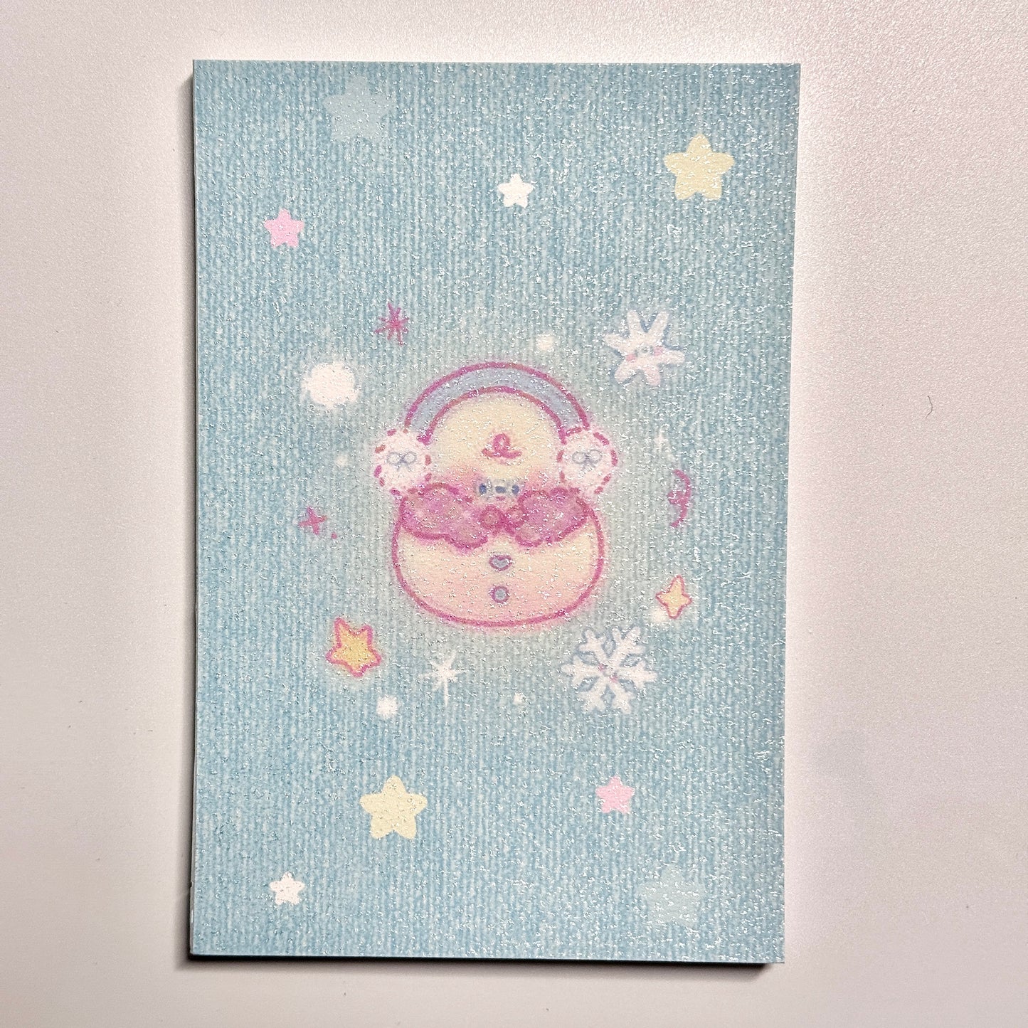 Cute Aesthetic Stationery A7 Glitter Frosted Fluffy Bunny Memo Pad - 3.2 x 4.7 in, 30 sheets, 1 unit