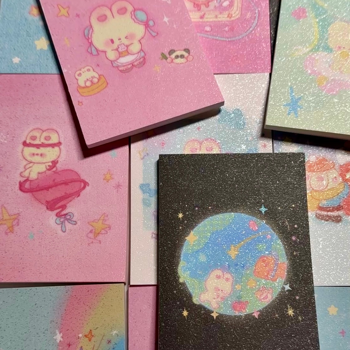 Cute Aesthetic Stationery A7 Glitter Frosted Fluffy Bunny Memo Pad - 3.2 x 4.7 in, 30 sheets, 1 unit