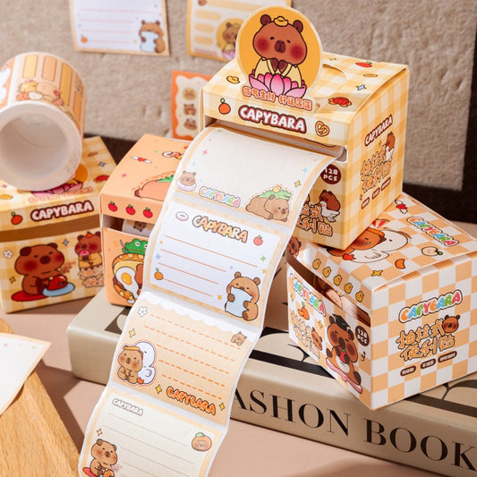 128 pcs/Set Capybara Sticky Full Adhesive Notes Roll Tape with Pull Out Dispenser Box