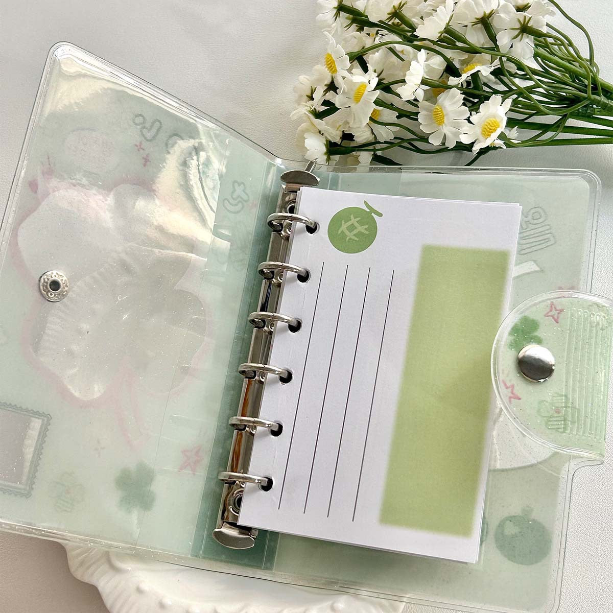 A7 Glitter PVC Binder & Keychain – Removable Pocket Sticker Organizer | Refillable Mini Notebook | Portable & Cute Design