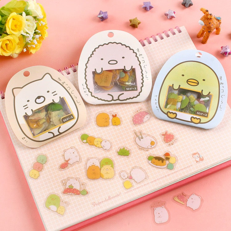 Japanese Sumikko Gurashi Cartoon PVC Sticker Bag - 50 pcs, 1 Set