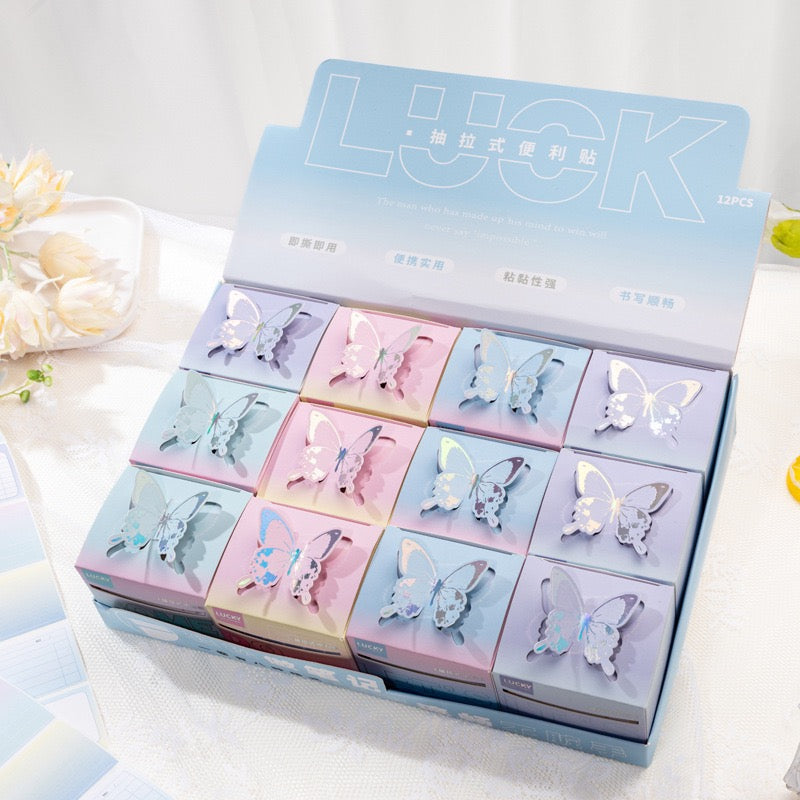 48 pcs/Set Butterfly Sticky Full Adhesive Notes Roll Tape with Pull Out Dispenser Box