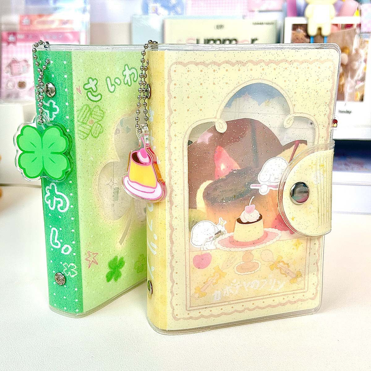 A7 Glitter PVC Binder & Keychain – Removable Pocket Sticker Organizer | Refillable Mini Notebook | Portable & Cute Design