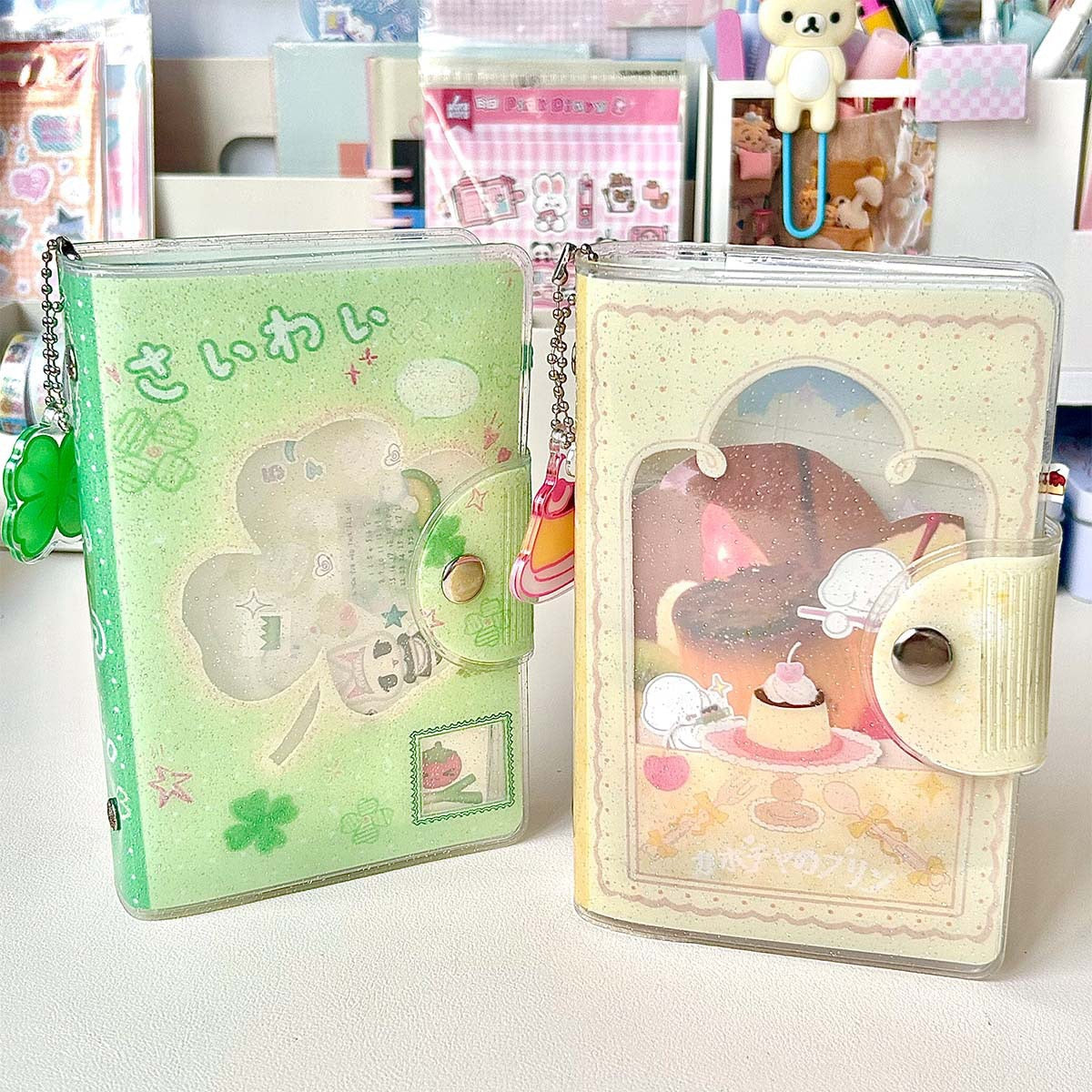 A7 Glitter PVC Binder & Keychain – Removable Pocket Sticker Organizer | Refillable Mini Notebook | Portable & Cute Design