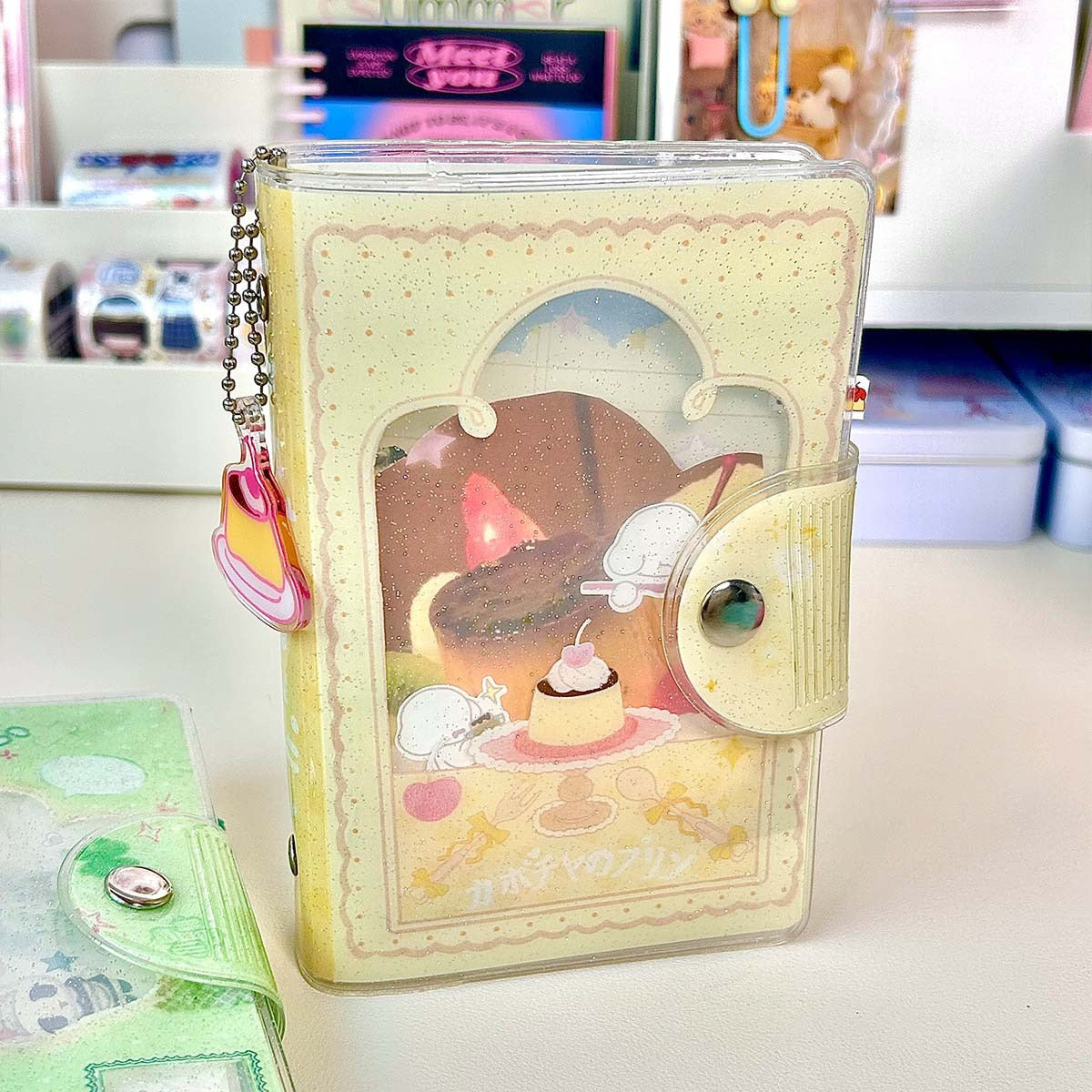 A7 Glitter PVC Binder & Keychain – Removable Pocket Sticker Organizer | Refillable Mini Notebook | Portable & Cute Design