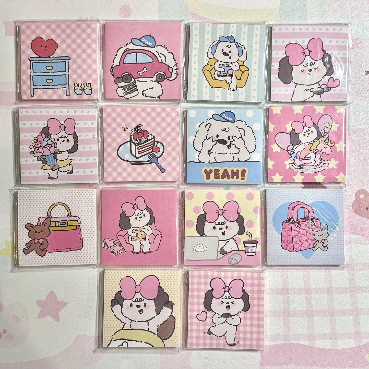 Kawaii Stationery Pink Pup Life Memo Pad - Square 3 x 3 in, 50 sheets, 1 unit