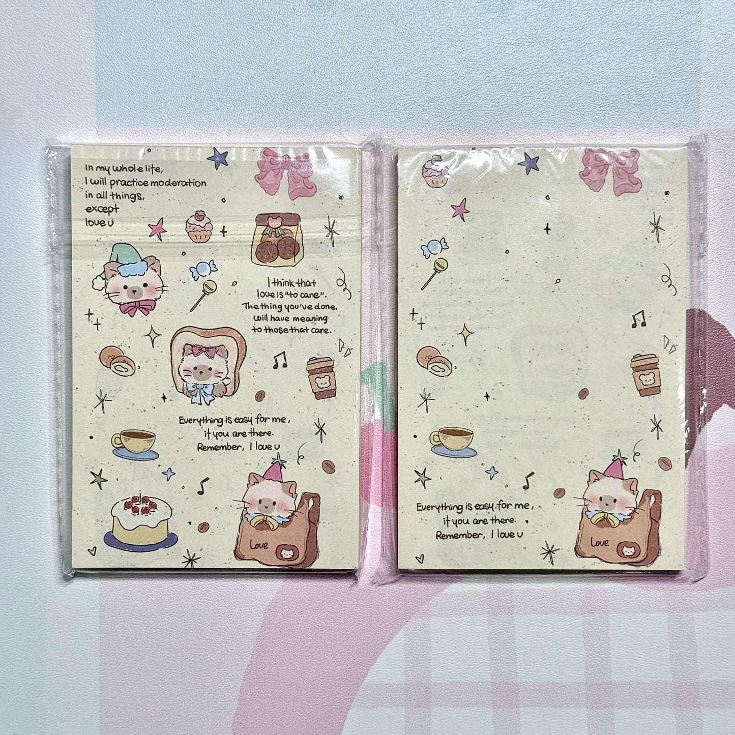 Kawaii Stationery Cartoon Petite Joy Double Sided Memo Pad - 50 sheets, 1 unit