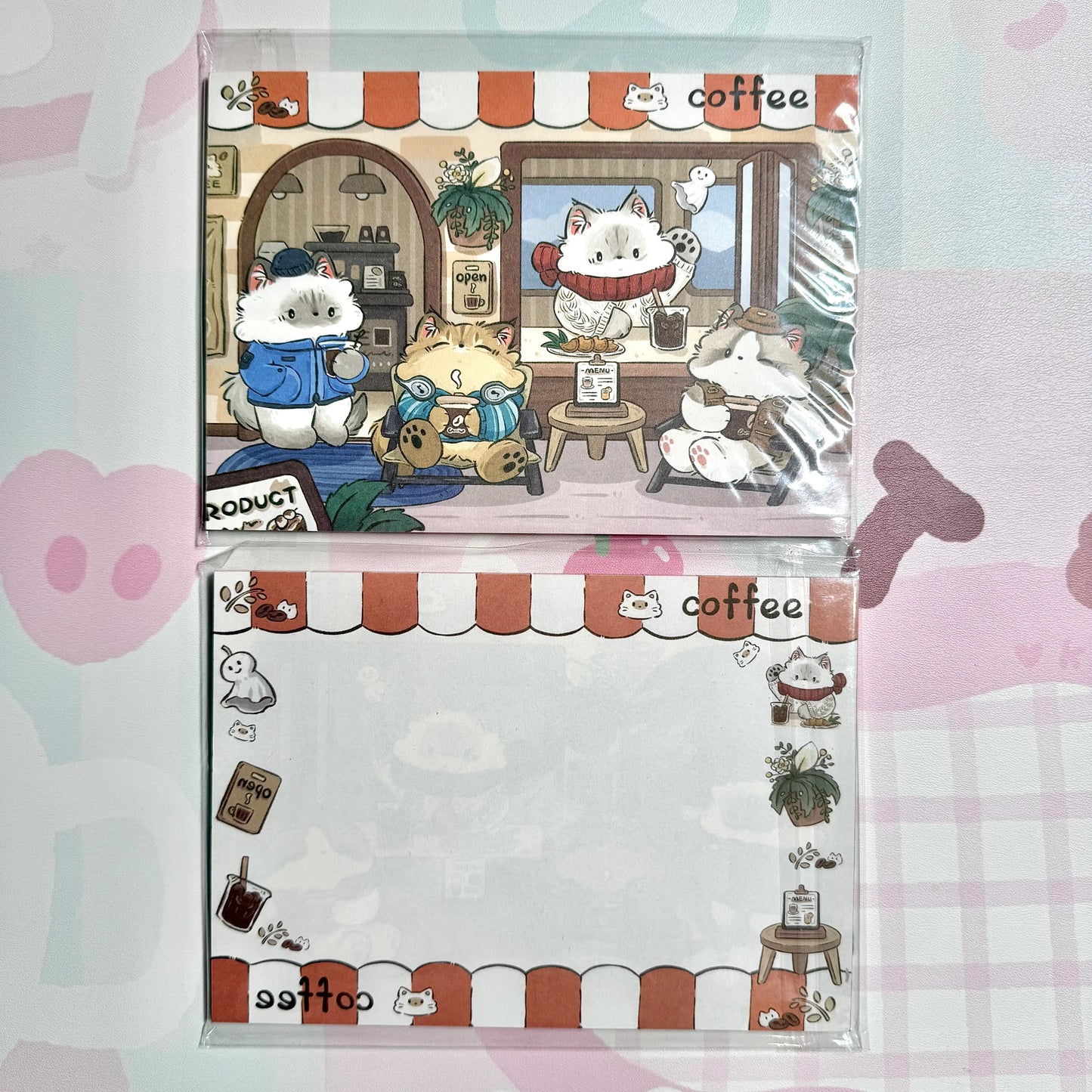 Kawaii Stationery B6 Cafe Meowtown Double Sided Notepad - 5 x 7 in, 30 sheets, 1 unit