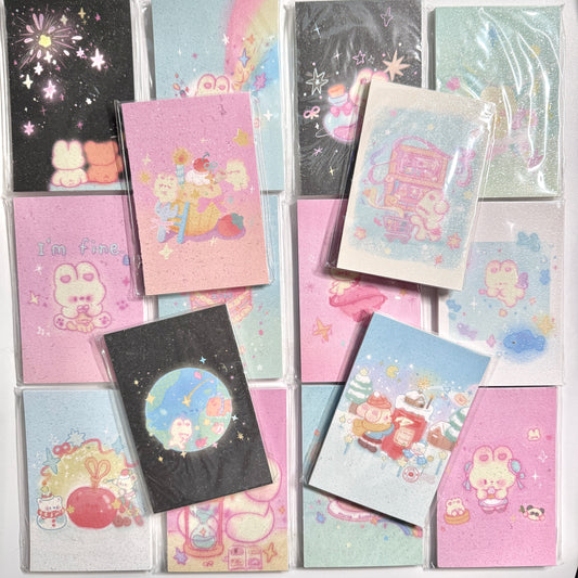 Cute Aesthetic Stationery A7 Glitter Frosted Fluffy Bunny Memo Pad - 3.2 x 4.7 in, 30 sheets, 1 unit