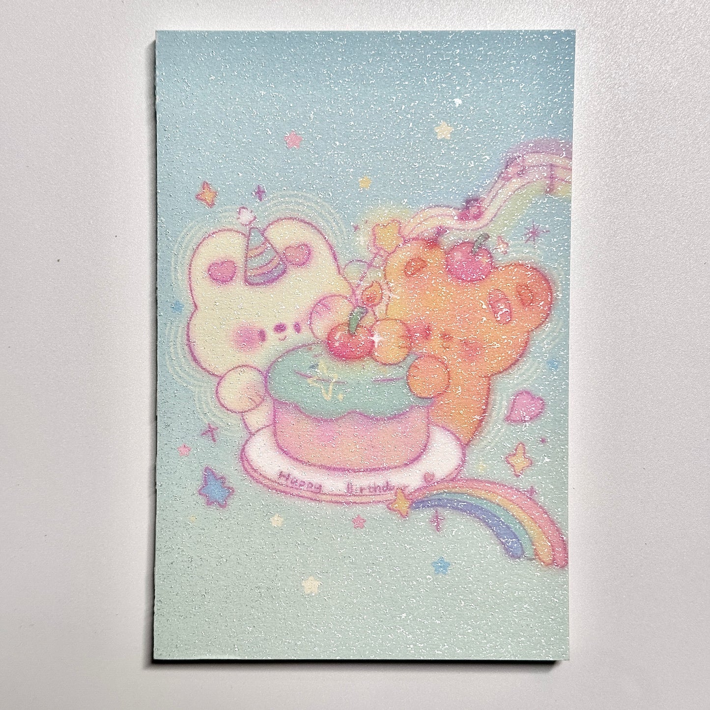 Cute Aesthetic Stationery A7 Glitter Frosted Fluffy Bunny Memo Pad - 3.2 x 4.7 in, 30 sheets, 1 unit
