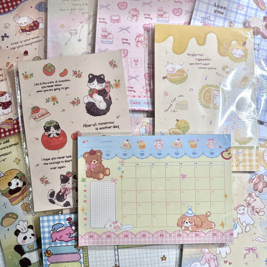 A5 Cute Cartoon Double Sided Notepad - 5.83 x 8.27 in, 30 sheets, 1 unit, Calendars, Weekly Planner