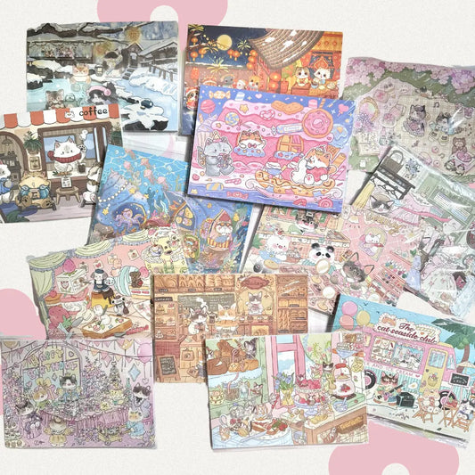 Kawaii Stationery B6 Cafe Meowtown Double Sided Notepad - 5 x 7 in, 30 sheets, 1 unit